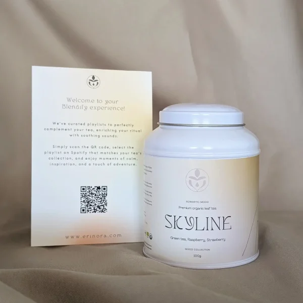 Confezione regalo personalizzabile Blendify di Erinora contenente latta di tè e tisane biologici in foglie e playlist
